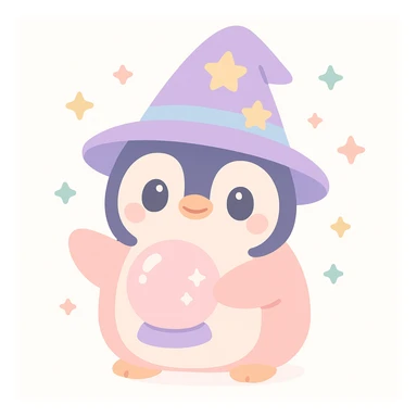 cute penguin wizard with a crystal ball, mystical and enchanting sticker