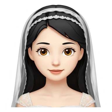bride, black hair, brown eyes, vale, with smile sticker
