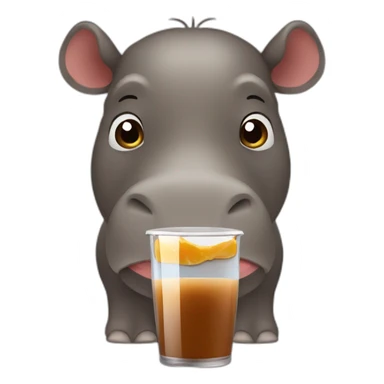 brown hippo drinking juice sticker