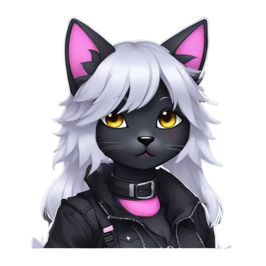Gorgeous furry gothic dark techwear anime style anthro black cat furry sona Fakemon with blushing face aesthetic and pretty edgy black with collar and harness trending style sticker