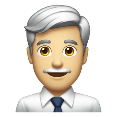 A man with white shirt navy blue tie raising a board sticker