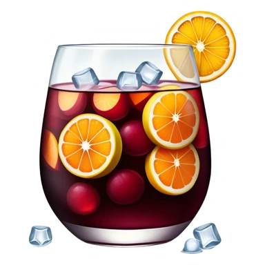 sangria drink with lots of visible ice cubes, wine, fruit slices, extremely cold sticker