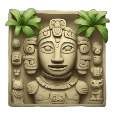 Mayan sculpture with depictions of animals and plants sticker