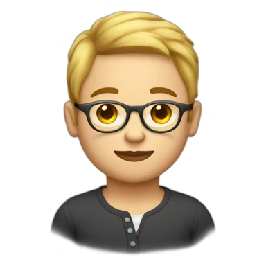 circular glasses Plump boy with egg face and light skin hair that is a little below ear brown sticker