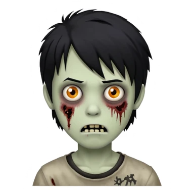 Boy, zombie, black hair, medium long, emo, shaggy, dark, spooky, creepy expression emoji | AI Emoji Generator sticker