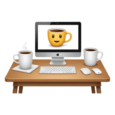 Computer screen on a desk next to a single coffee mug sticker