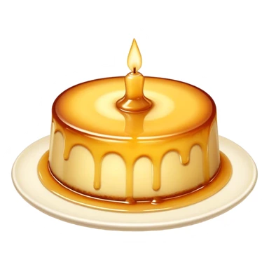 A flan (custard) with a divine light sticker