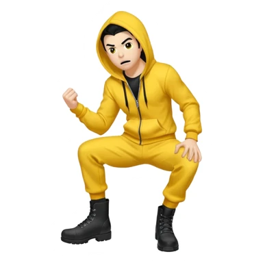 Invincible from the show invincible but whering a yellow hoodie and the mouth covered whering black pants and black boots sticker