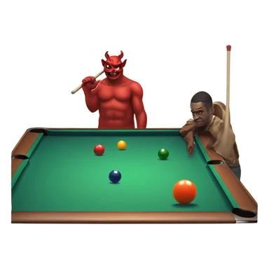 man playing pool with a devil on his shoulder sticker