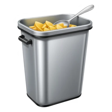 a silver spoon on a rectangular trash can  sticker