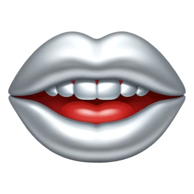 Chrome silver lips emoji, glossy metallic texture, iOS emoji style, smooth reflections, bold but minimal design, centered, silver mouth. all silver sticker
