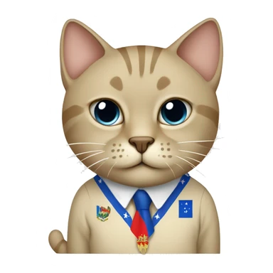 Beige cat wearing a shirt with a Bosnian flag  sticker