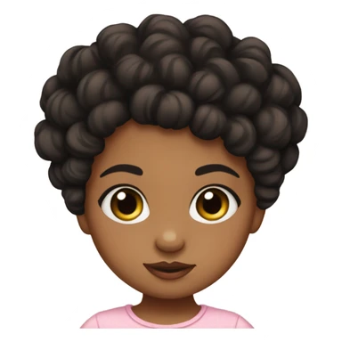 baby girl medium skin with black curly hair in a bun with lashes sticker