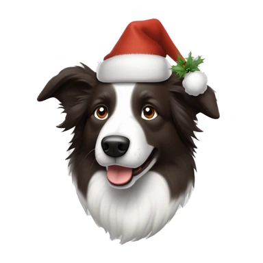 Bordercollie mit braunen und grauen stellen im weißen Gesicht. Spitze Ohren Ohren weis gesicht unterer Teil braun grau. Hat weihnachtsmütze auf  sticker
