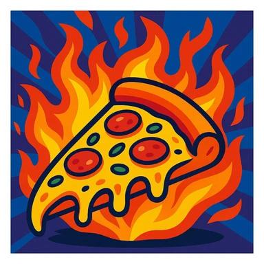 flaming pizza, bold and colorful, vibrant and dynamic cartoon style, energetic illustration sticker