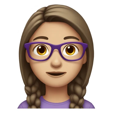 Girl with straight brown hair, blue eyes, purple glasses sticker