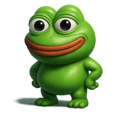 make a pepe in bright green smiling and looking straight at the camera in 3d style, good highlights and shadows, drop shadows sticker