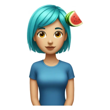 A girl with BLUE hair and a watermelon  sticker