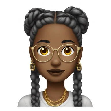 girl with gold jewelry and hoop earrings and braids and make skin a bit lighter and hair gray add glasses  sticker