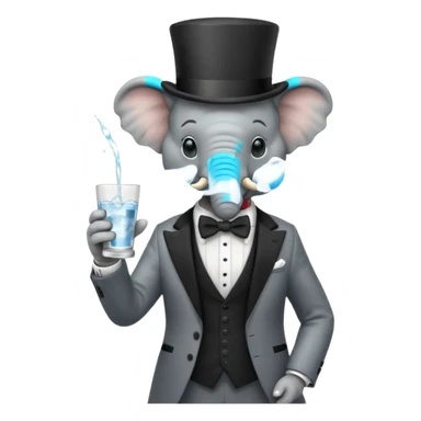 elephant wearing suit, bowtie and top hat, holding glass of water sticker