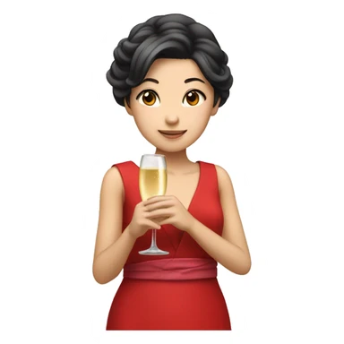 Japanese girl holding a champagne glass in red dress  sticker