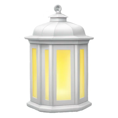 white house lantern with yellow light filtering out of the windows and door sticker