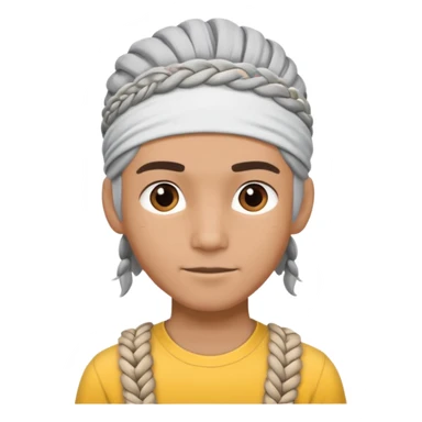 young climber man with white/grey braided hair and headband sticker