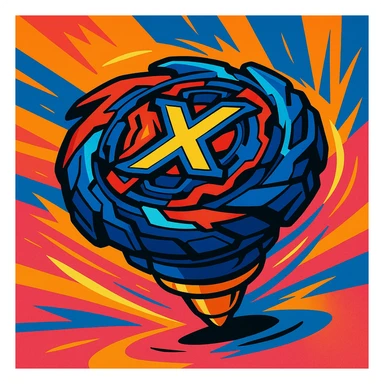 Beyblade X spinning top, dynamic, vibrant colors, energetic, toy design sticker