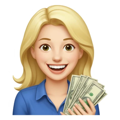 laughing woman holding lots of money sticker