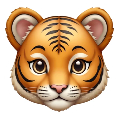 Cinematic Noble Tiger Cub Portrait Emoji, Poised with a hint of regal innocence, featuring a compact, soft build adorned with delicate stripes and large, expressive eyes, Simplified yet sharp and sophisticated features, highly detailed, glowing with a gentle, wild luminescence, high shine, intelligent and endearing, stylized with an air of youthful authority, focused and attentive, soft glowing outline, capturing the essence of a tiny jungle guardian that appears ready to pounce out of the screen with effortless charm! sticker