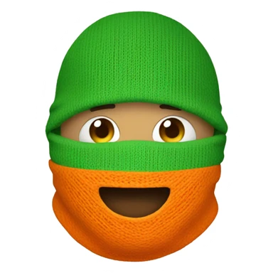 a smily emoji with a green, white and orange balaclava sticker