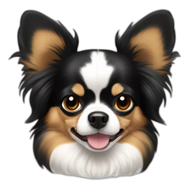 Black tan papillon long hair Chihuahua dog with some white markings chest and a snout sticker