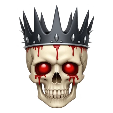 Human skull crowned with iron thorns, blood-soaked, dark medieval gothic sticker