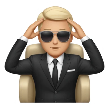 white man in formal suit wearing sunglasses resting with hands behind head sticker