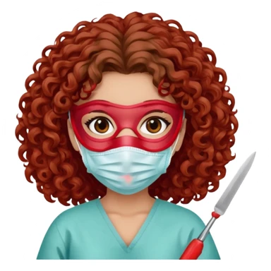 Lilith symbol seductress evil surgeon. Hair curly, and brown. Long curly brown hair. Red surgical mask and hair covering. She works for cartel and kills  with a scalpel. sticker