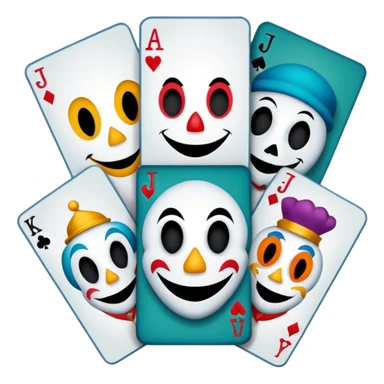 bunch of 3 poker cards, with crazy colorful human jolly jokers inside, inversed face, cuphead style sticker