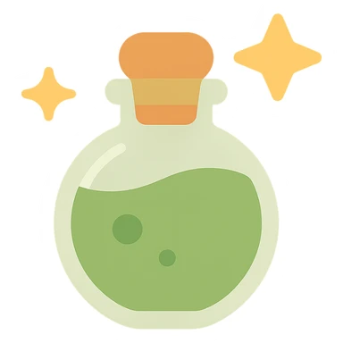 cute magic potion bottle stars are shining around add different details FA9B41, 4A7C5C,  sticker