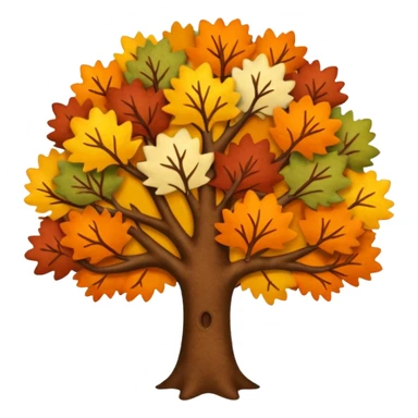 Fall tree with beautiful autumn colors, felt texture, scrapbooking sticker