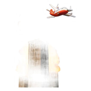 Two square towers on fire and an airplane in background sticker