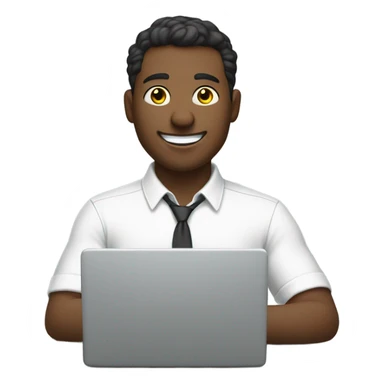 man in white button-down shirt typing and smiling sticker