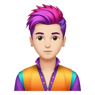 A stylish youngman idol in colorful stage outfit, trendy hairstyle with dyed highlights sticker