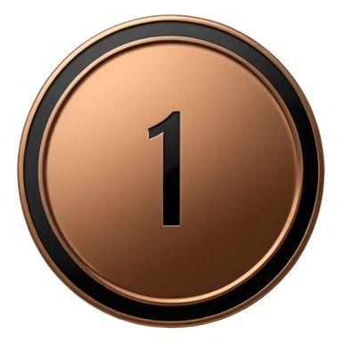 Emoji icon of a black coin with engraved number 1, minimalist style, isolated sticker