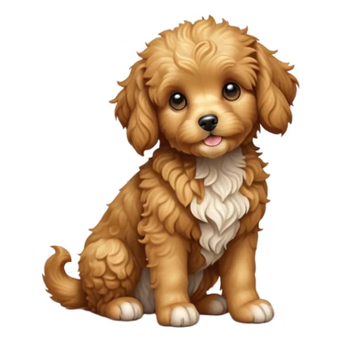 cinematic-[cavoodle dog]-realistic-full-body-sitting-emoji,-tail-resting-loosely-beside-its-paws,-head-tilted-dramatically,-very curly-[solid golden]-fur,-simplified-yet-realistic-focused-features,-highly-detailed,-glowing-with-an-almost-sarcastic-glow sticker