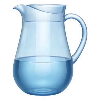 A water pitcher, transparent, slightly blue water, no lid, no droplets, tall, without a handle or spout.
 sticker
