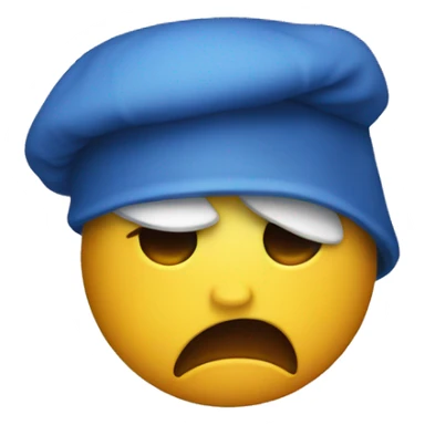 Angry emoji wearing a blue nightcap sticker
