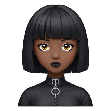 Young woman with dark skin and bob hair with bangs and goth style  sticker