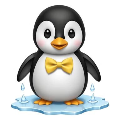 penguin, yellow bow tie, standing on small ice melting block sticker