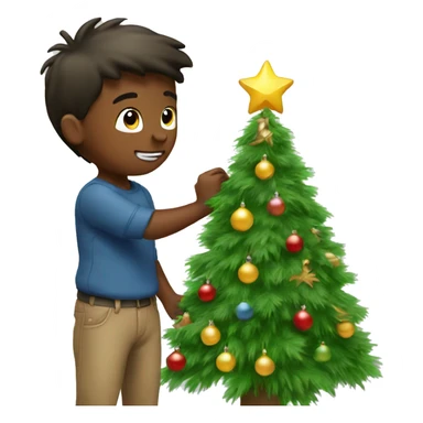 boy decorating christmas tree  sticker