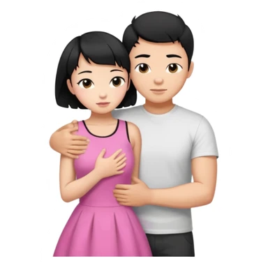 buff tan asian Man black hair hugging girl with black pixie cut  sticker
