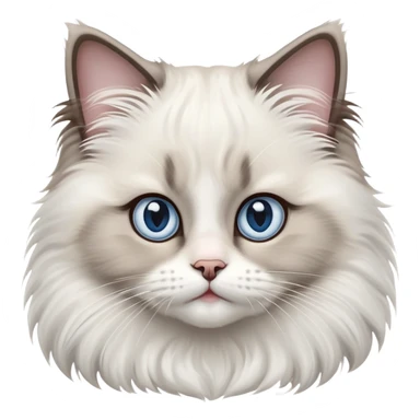 cinematic-adorable-big-eyed-fluffy-ragdoll-cat-portrait-emoji,-head-tilted-playfully-with-a-sweet-expression,-fluffy-white and grey-fur,-simplified-yet-irresistibly-cute-features-with-large,-expression, Large blue eyes sticker